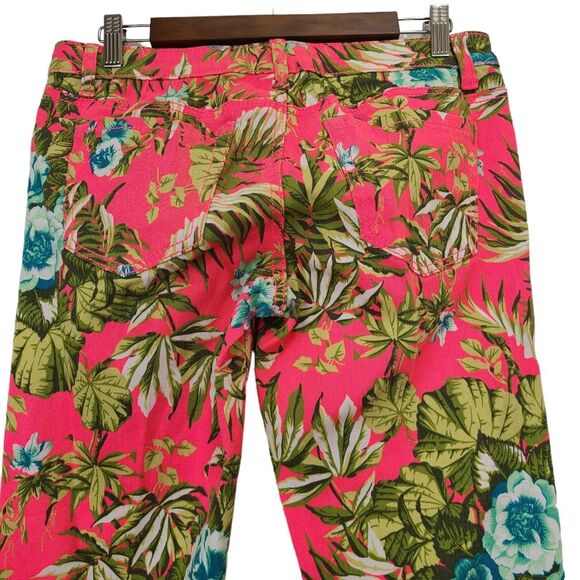 Bongo Junior Sz 9 Neon Pink Floral Palm Tropical Print Crop Stretchy Jeans Pants - Picture 5 of 10